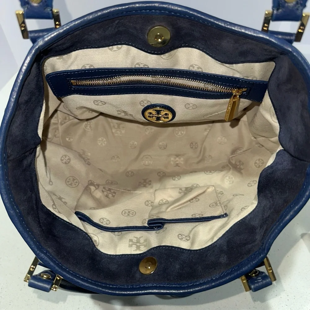 Tory Burch Suede Shoulder Bag with adjustable crossbody strap